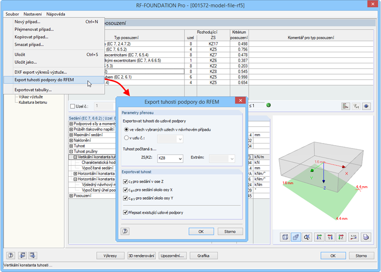 Nabídka pro export pružných konstant z modulu RF-FOUNDATION Pro