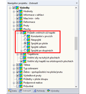 Možnosti nastavení průběhu vnitřních sil u ploch