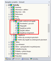 Možnosti nastavení průběhu vnitřních sil u ploch
