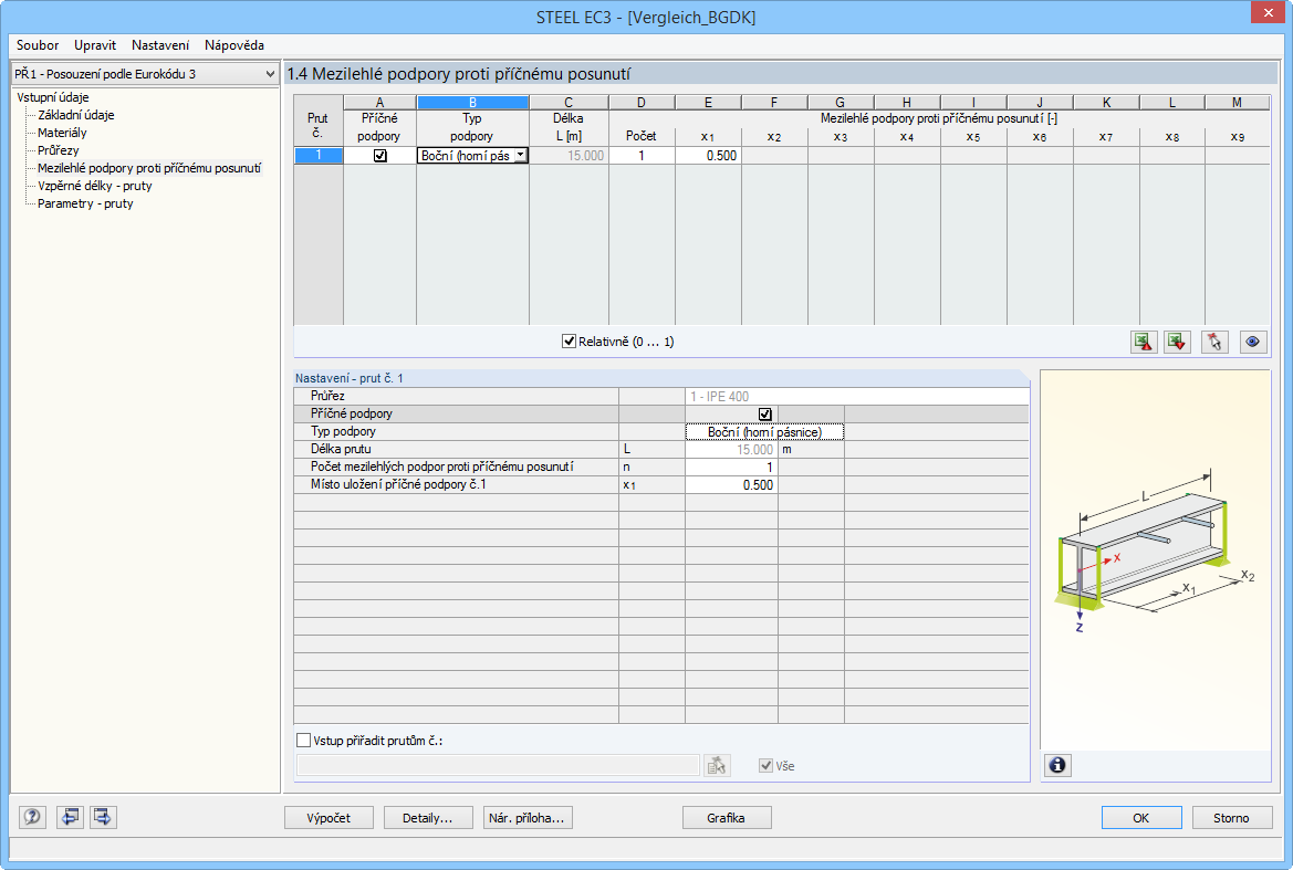 Zadání mezilehlé podpory