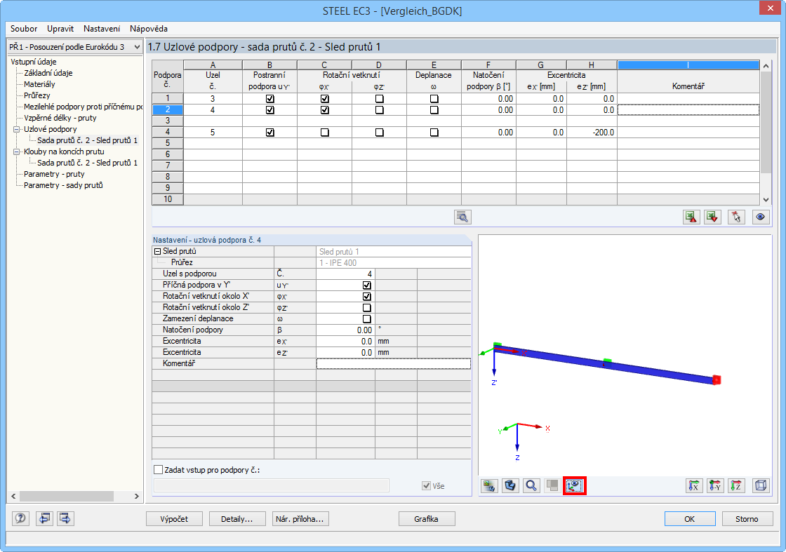 Zadání uzlových podpor