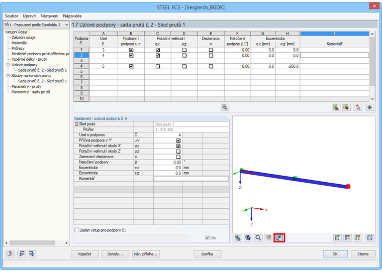 Zadání uzlových podpor