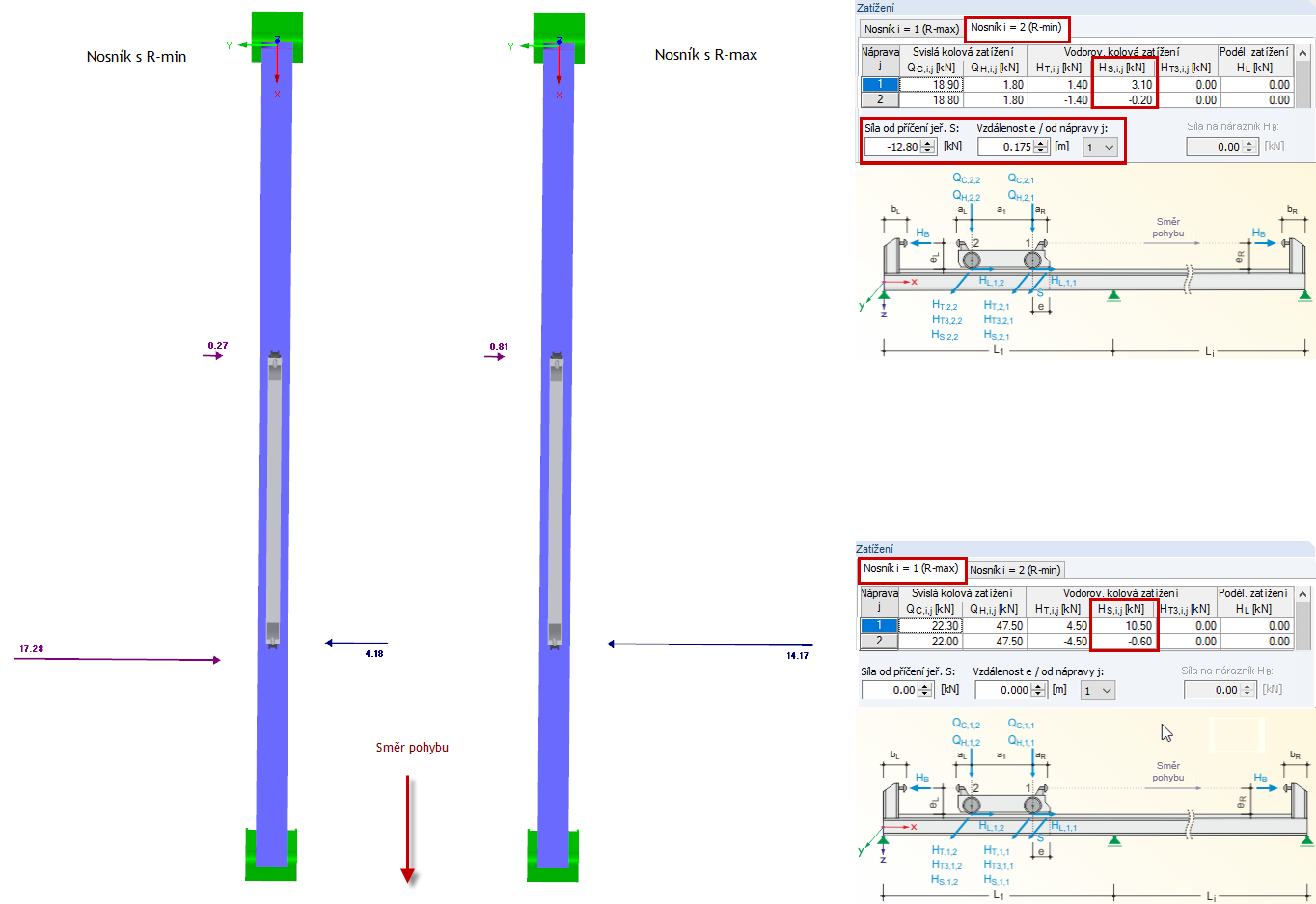 Vodorovná zatížení od příčení a zadání údajů v programu CRANEWAY