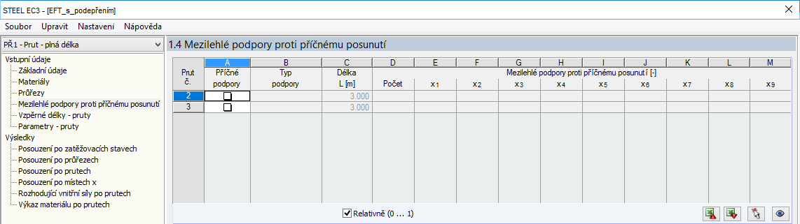 Dialog „1.4 Mezilehlé podpory proti příčnému posunutí“