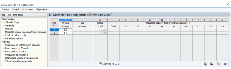 Dialog „1.4 Mezilehlé podpory proti příčnému posunutí“
