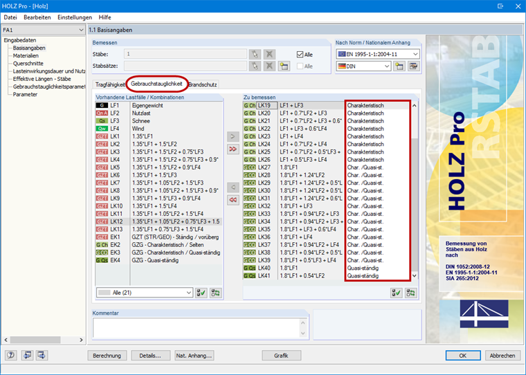 Zuordnung der Bemessungssituation für den Grenzzustand der Gebrauchstauglichkeit