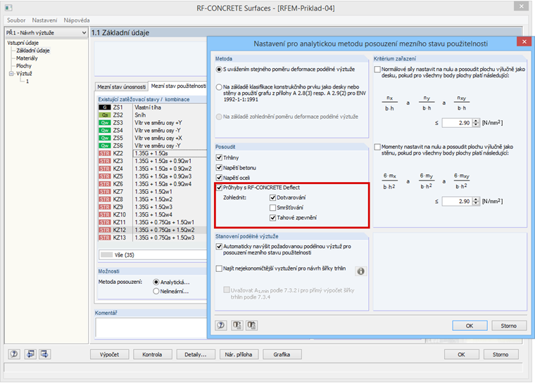 Nastavení výpočtu deformací v modulu RF-CONCRETE Deflect
