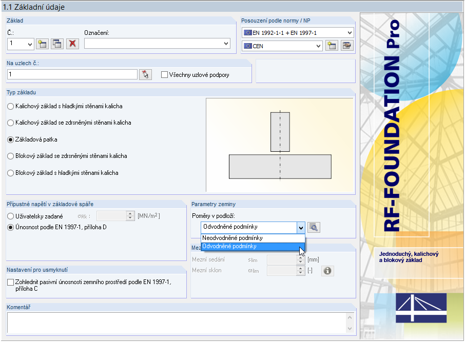 Výběr „odvodněných“ a „neodvodněných“ podmínek
