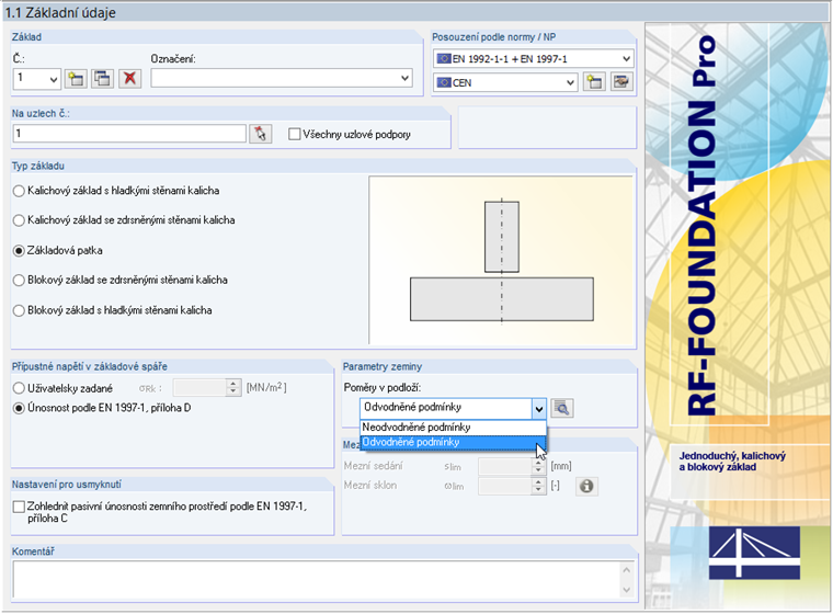 Výběr „odvodněných“ a „neodvodněných“ podmínek