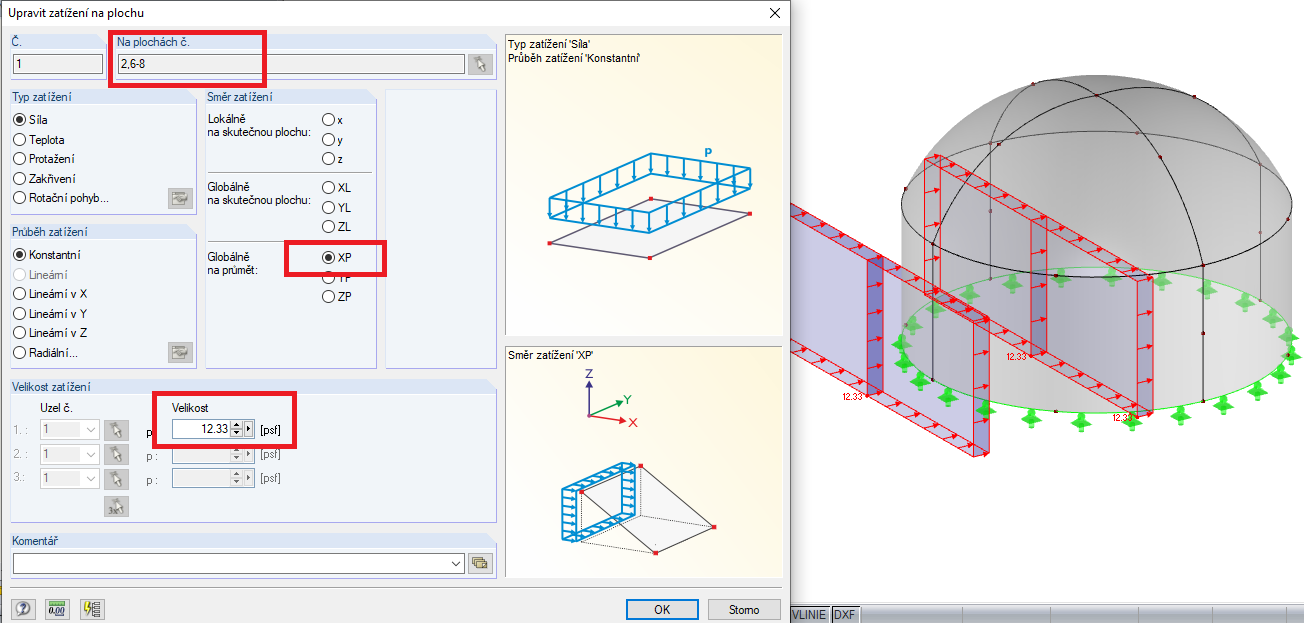 Dialog Box for Surface Load in Project Direction