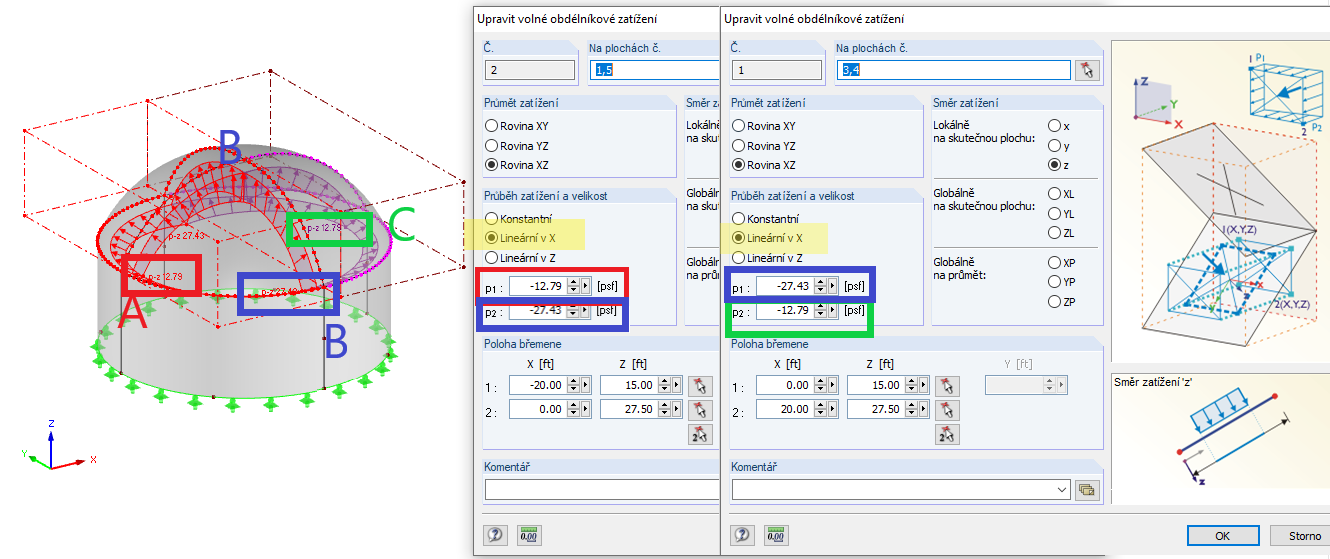 Dialog Box for a Free Rectangular Load