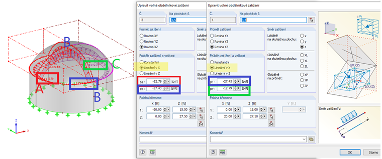 Dialog Box for a Free Rectangular Load