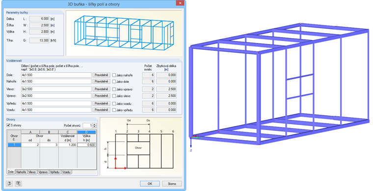 Šířky polí a otvory