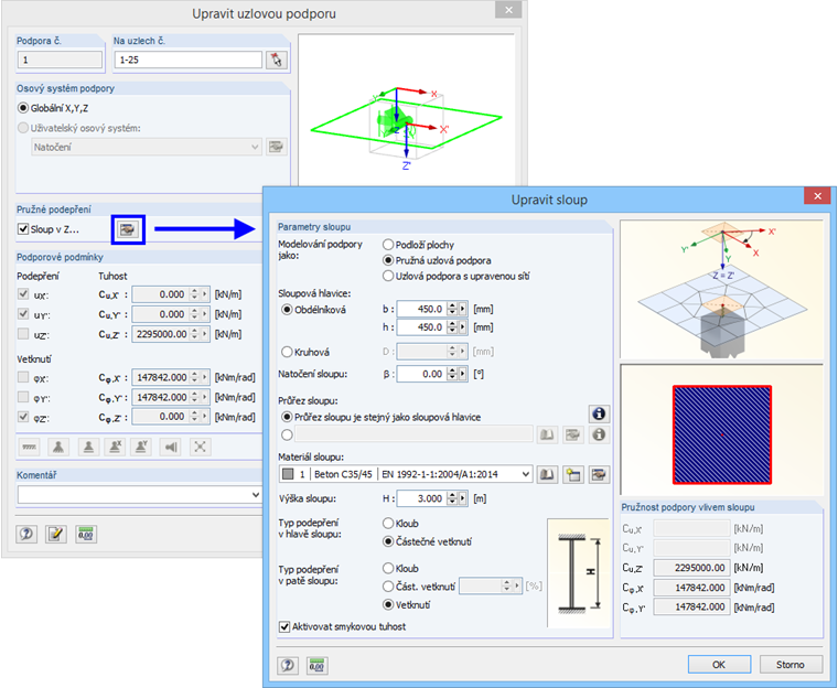 Výpočet tuhosti sloupů