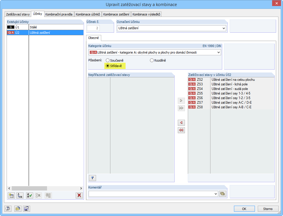 Alternativní zohlednění proměnných zatěžovacích stavů