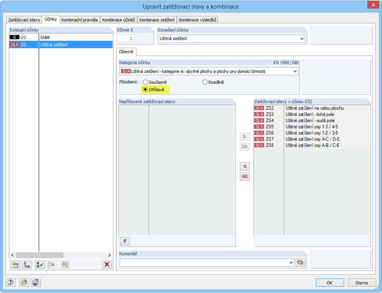 Alternativní zohlednění proměnných zatěžovacích stavů
