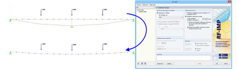Počáteční deformace posunutím uzlů