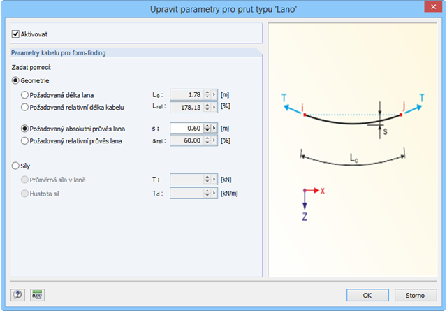 Parametry lana pro form-finding
