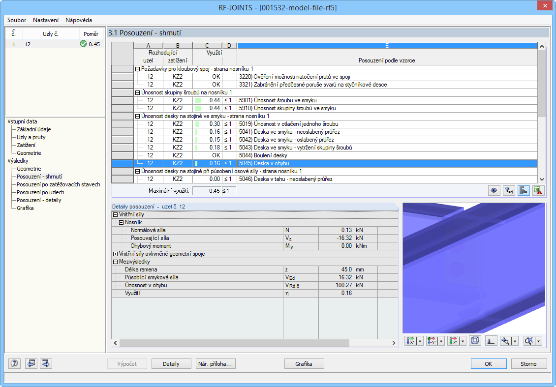 Posouzení v modulu RF-JOINTS Steel - Pinned