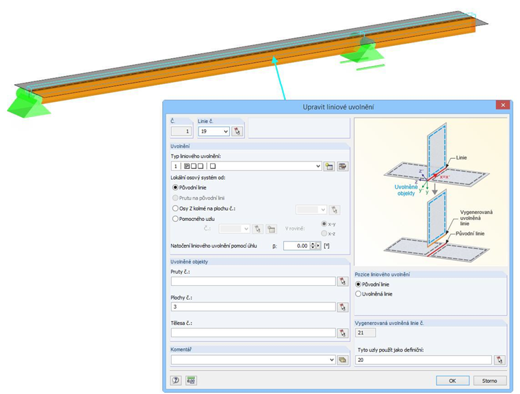 Kopplung Stab-Fläche mit Linienfreigabe