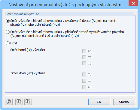 Nastavení: Směr výztuže s hlavní tahovou silou v uvažované desce