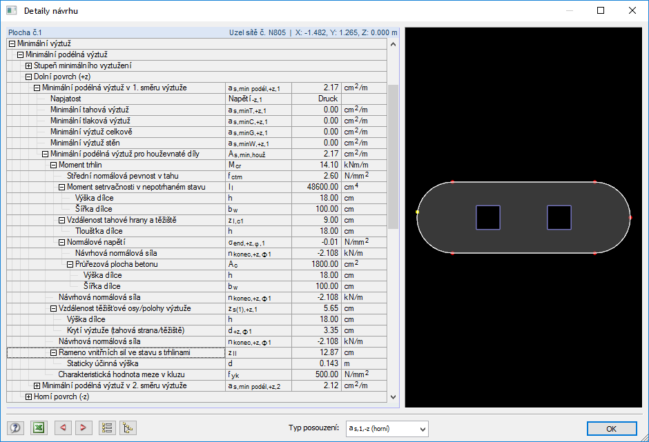 Výtah z detailů posouzení v modulu RF-CONCRETE Surfaces