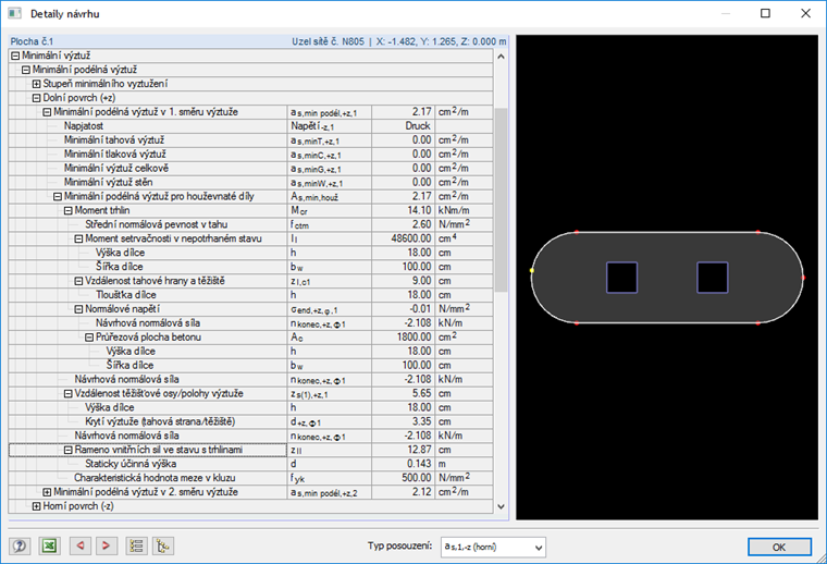 Výtah z detailů posouzení v modulu RF-CONCRETE Surfaces