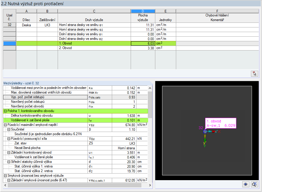 Detailtabellen mit dokumentierter Lage der Schubbewehrung