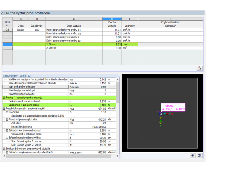 Detailtabellen mit dokumentierter Lage der Schubbewehrung