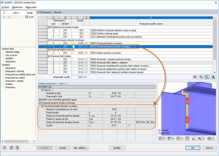 Zusammenfassung der Nachweise in RF-JOINTS Stahl - Gelenkig