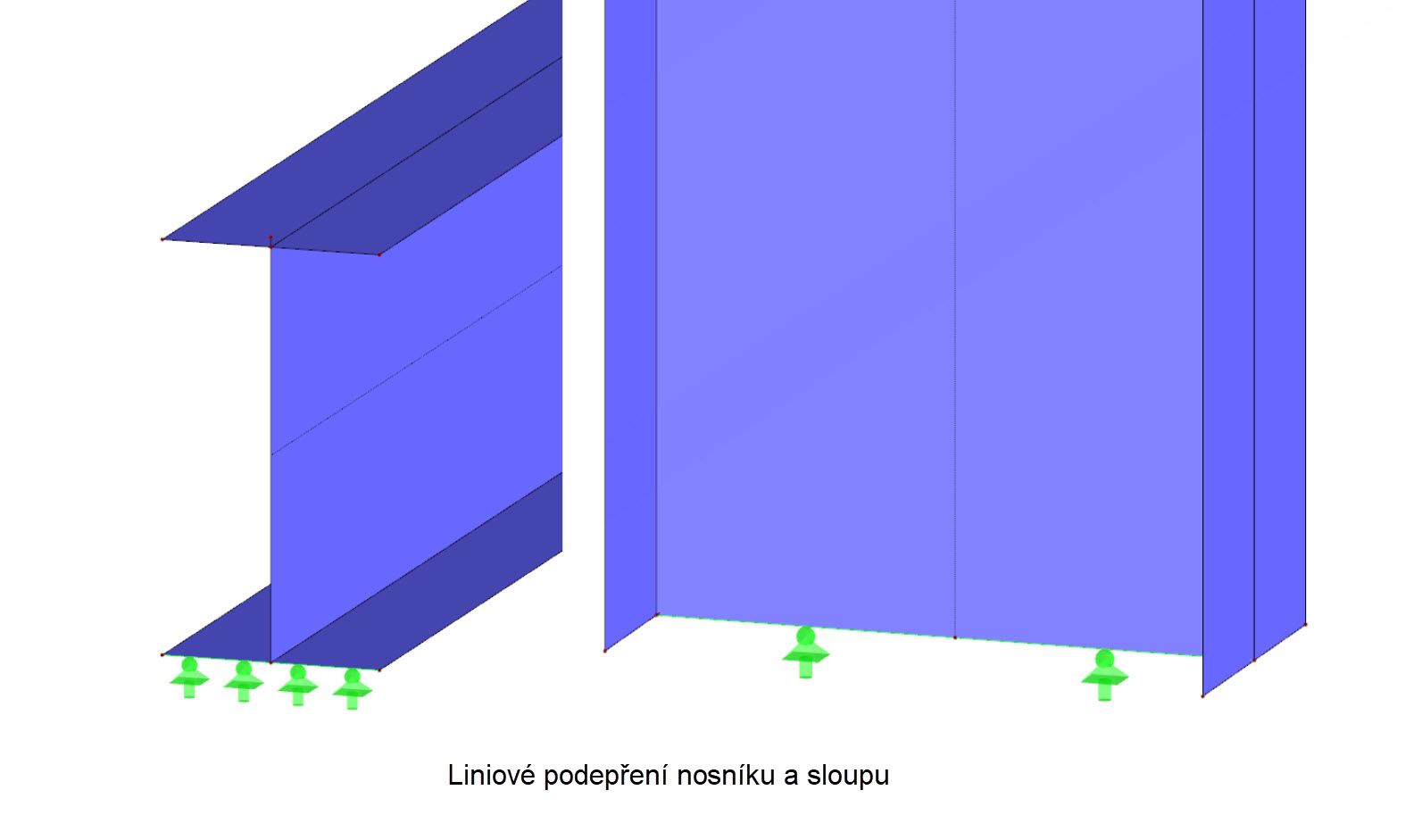Liniové podepření nosníku a sloupu