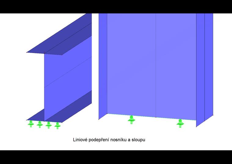 Liniové podepření nosníku a sloupu
