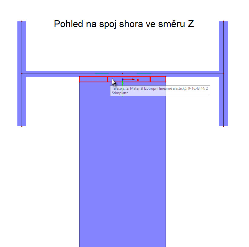 Pohled na spoj shora ve směru Z
