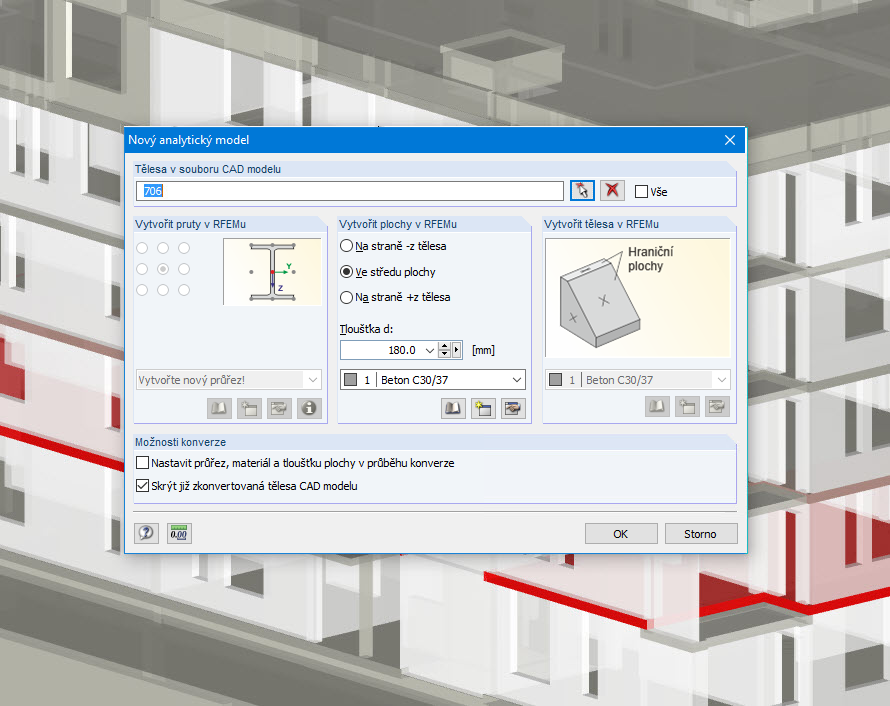 Konverze IFC objektu na statický objekt programu RFEM