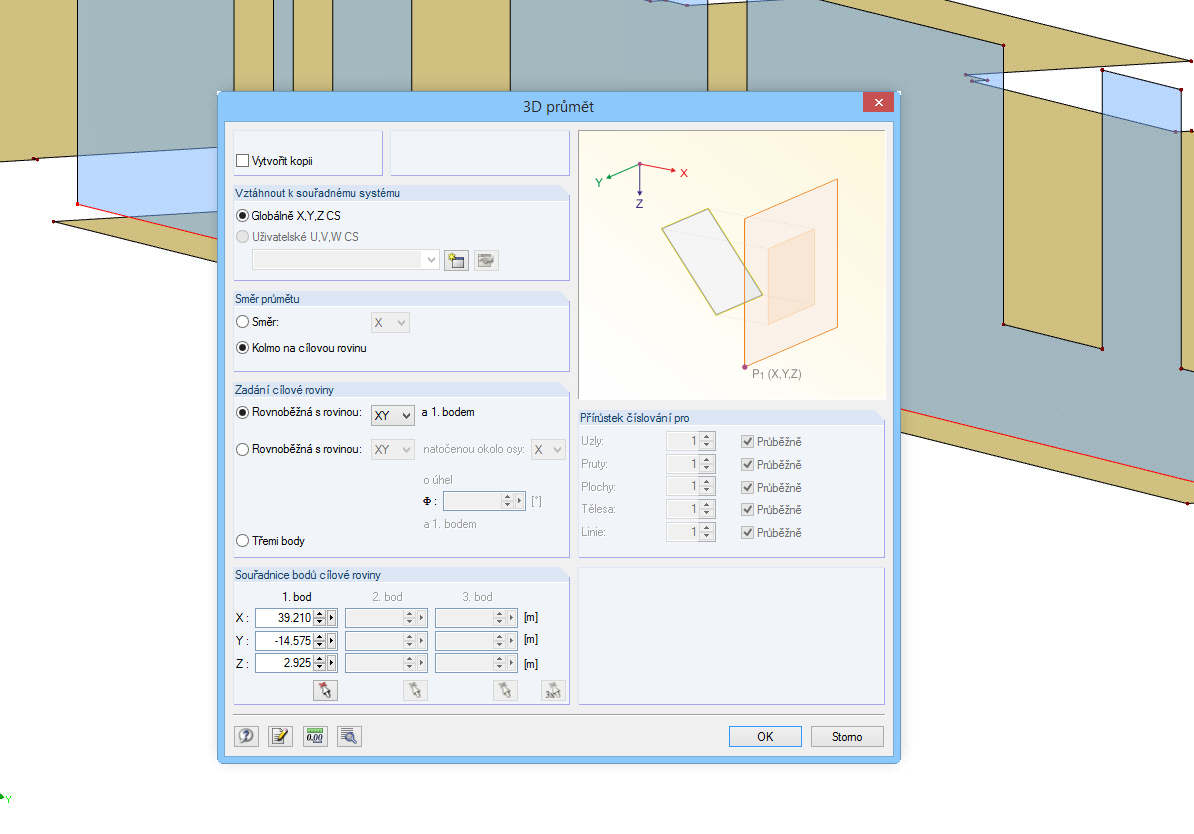 Uspořádání stěny kolmo na rovinu stropu
