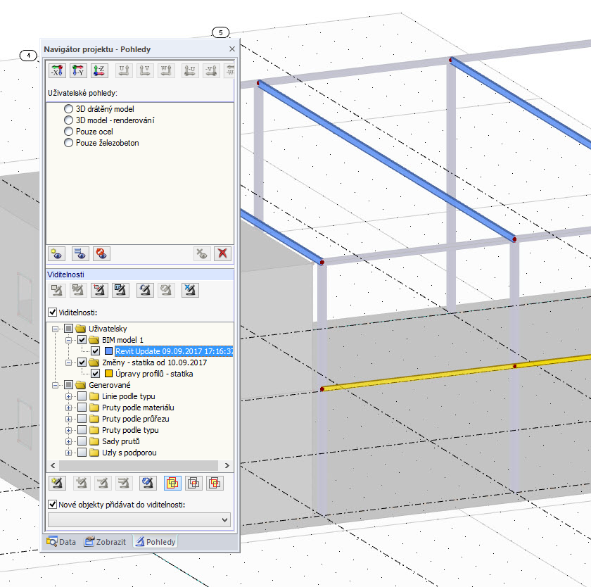 Vyznačení a zobrazení změn ve statickém programu RFEM pomocí viditelností