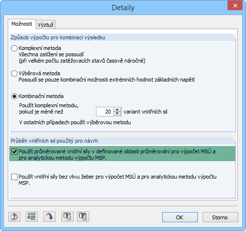 Aktivace průměrovaných vnitřních sil v modulu RF-CONCRETE Surfaces