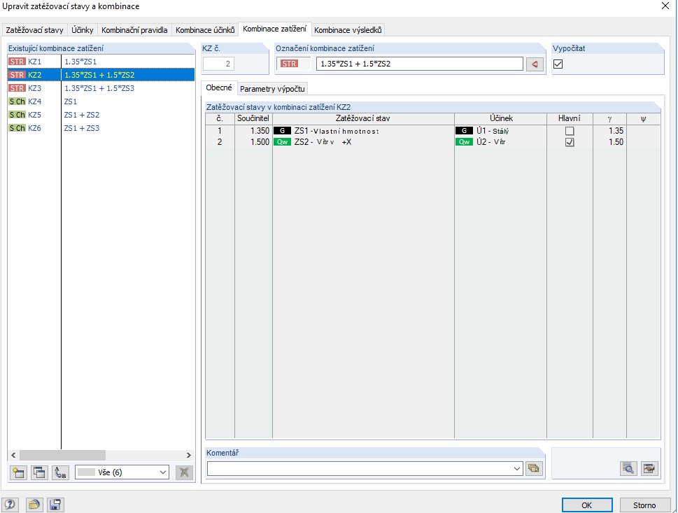 Zatěžovací stavy a kombinace
