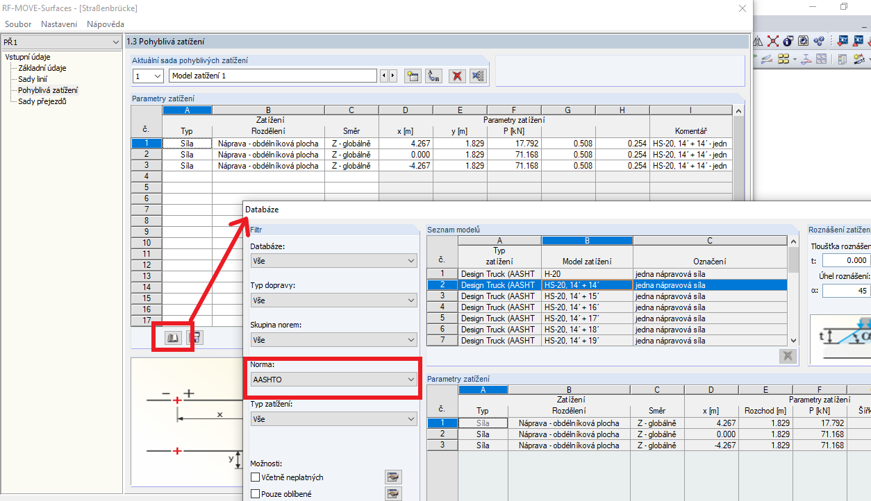 Wanderlastenbibliothek nach den Normen AASHTO und AREMA