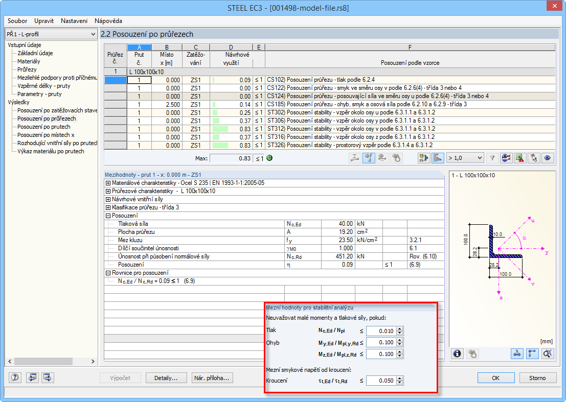 Mezní hodnoty, případ 1 a úspěšná analýza boulení