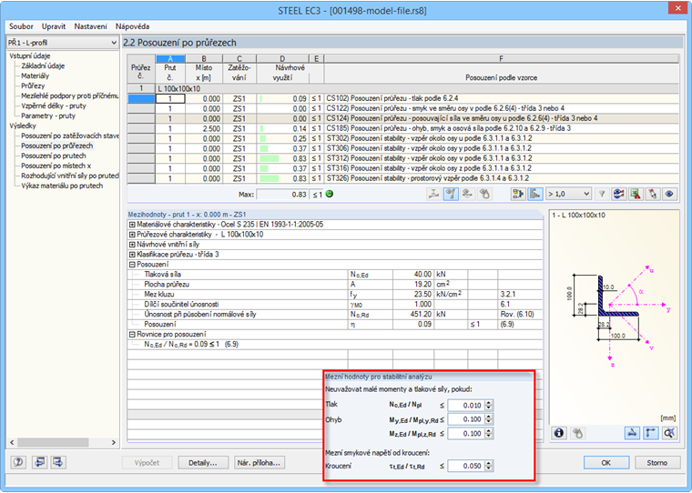 Mezní hodnoty, případ 1 a úspěšná analýza boulení