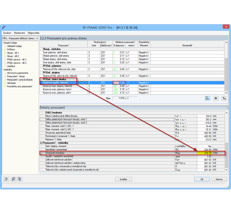 Únosnost v modulu RF-/FRAME-JOINT Pro
