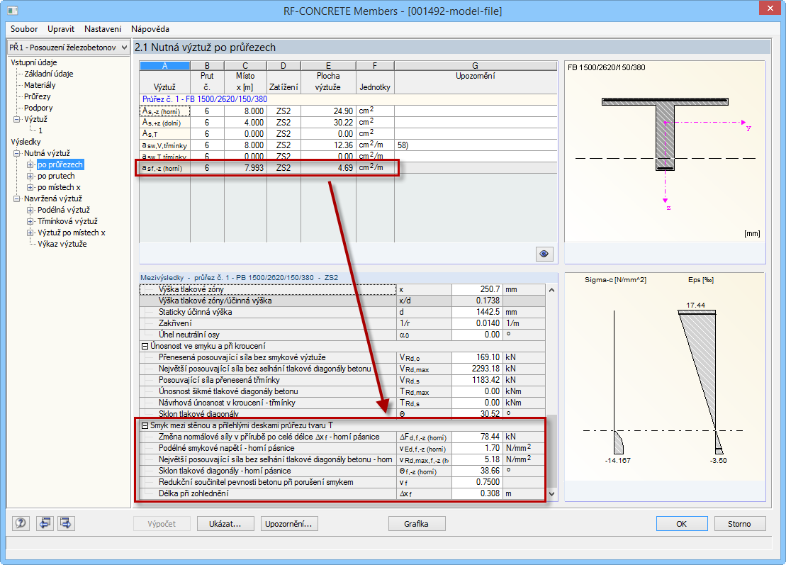 Ergebnisausgabe für die Schubfugenbemessung