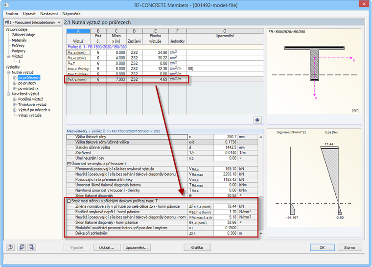 Ergebnisausgabe für die Schubfugenbemessung