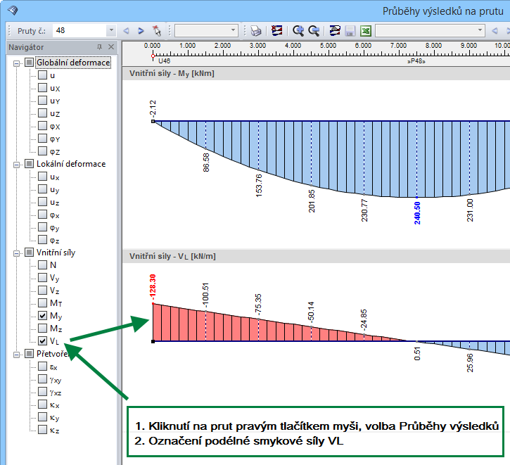 Anzeige der Längsschubkraft VL