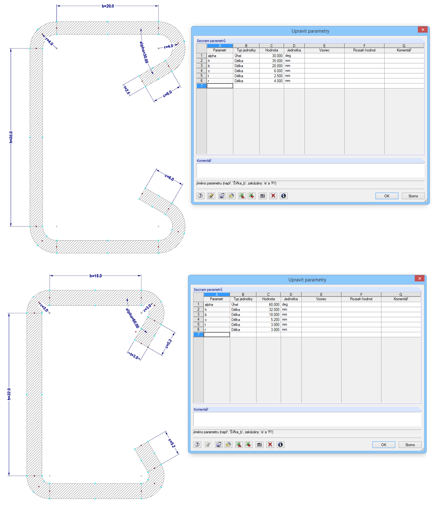 Úprava rozměrů pomocí parametrů