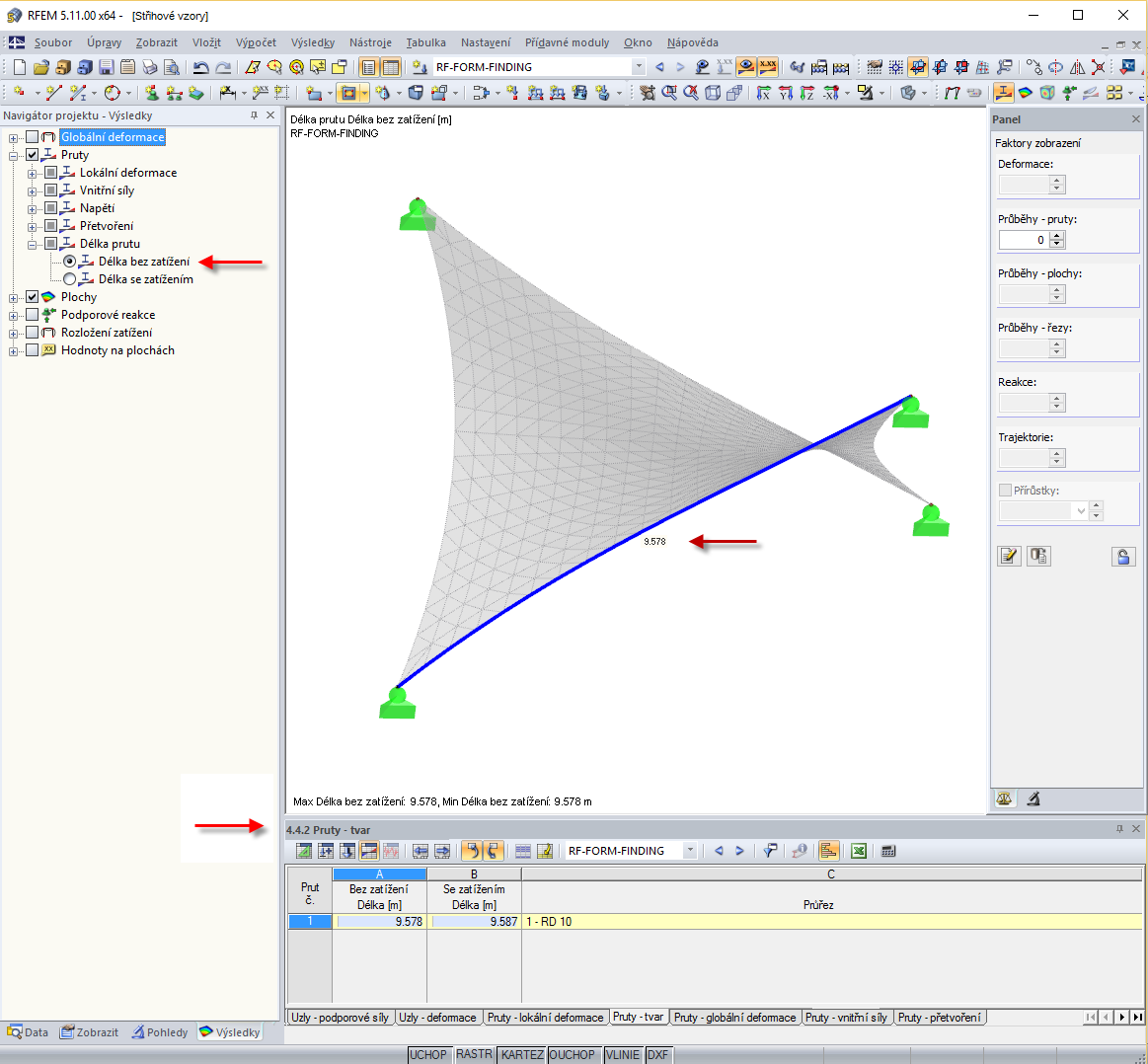 Zobrazení délky lana
