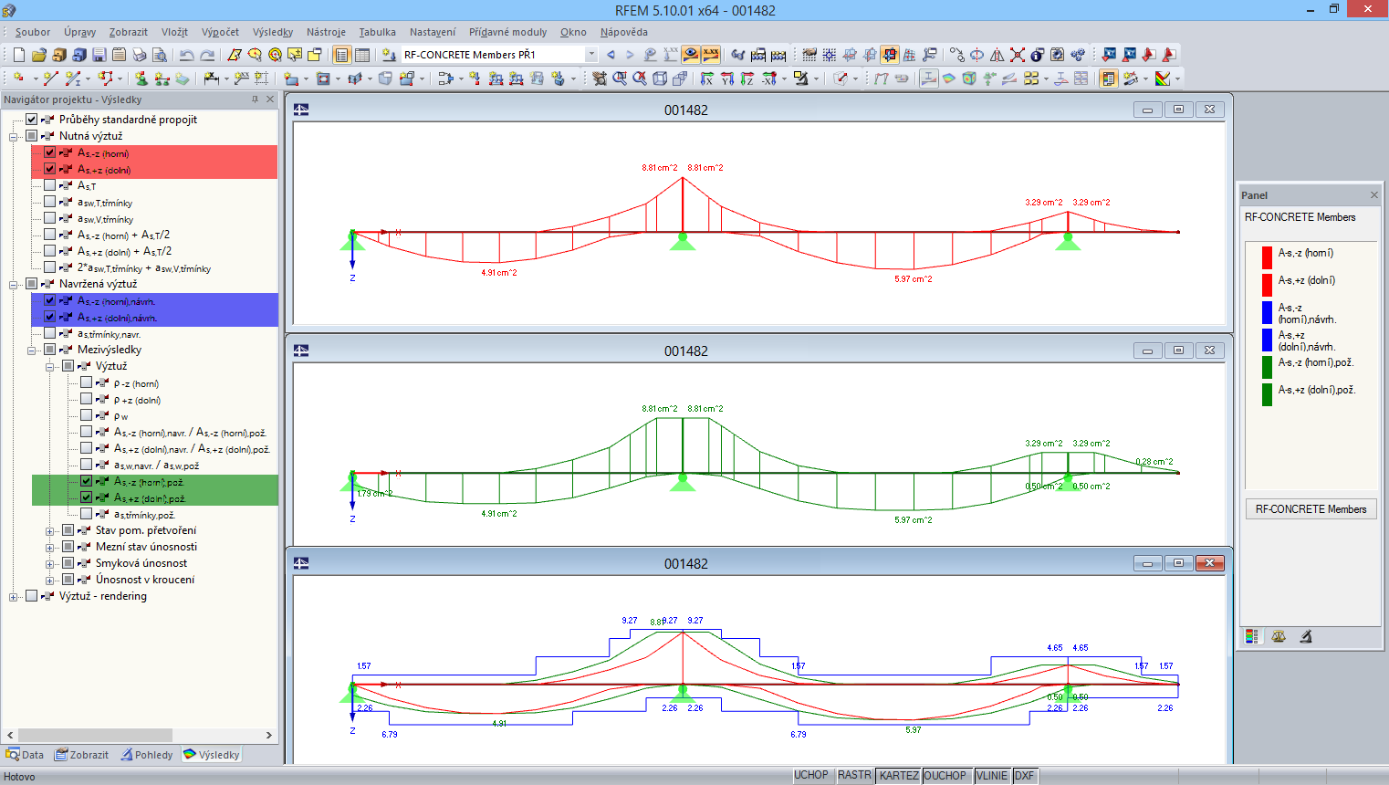 Křivka rozdělení výztuže / křivka vykrytí tahové síly