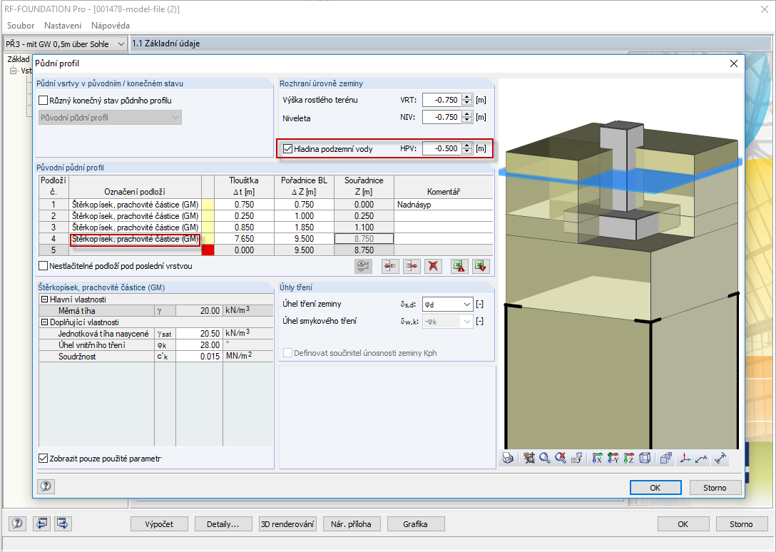 Grundwasserstand für das Bodenprofil aktivieren
