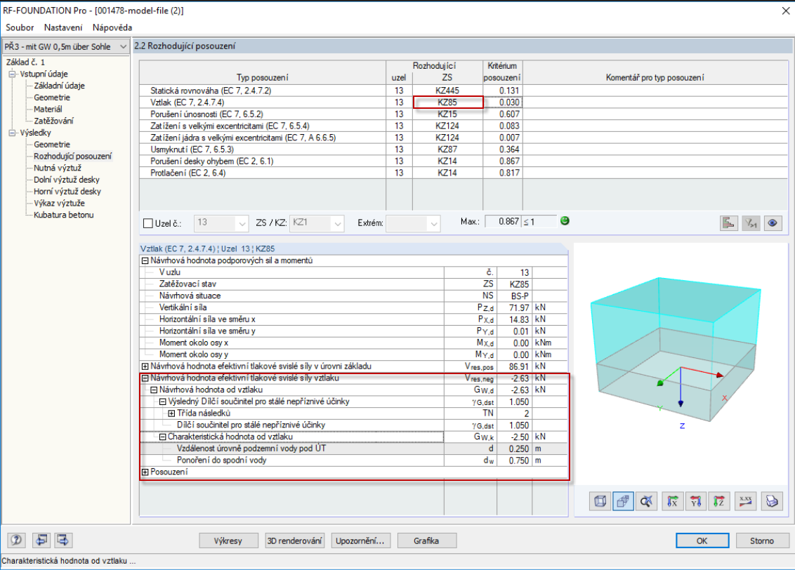 Bemessungswert der wirksamen Vertikalkraft mit Abheben